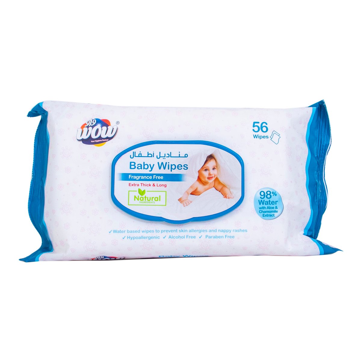 Wow Baby Wipes Fragrance Free, 56 pcs