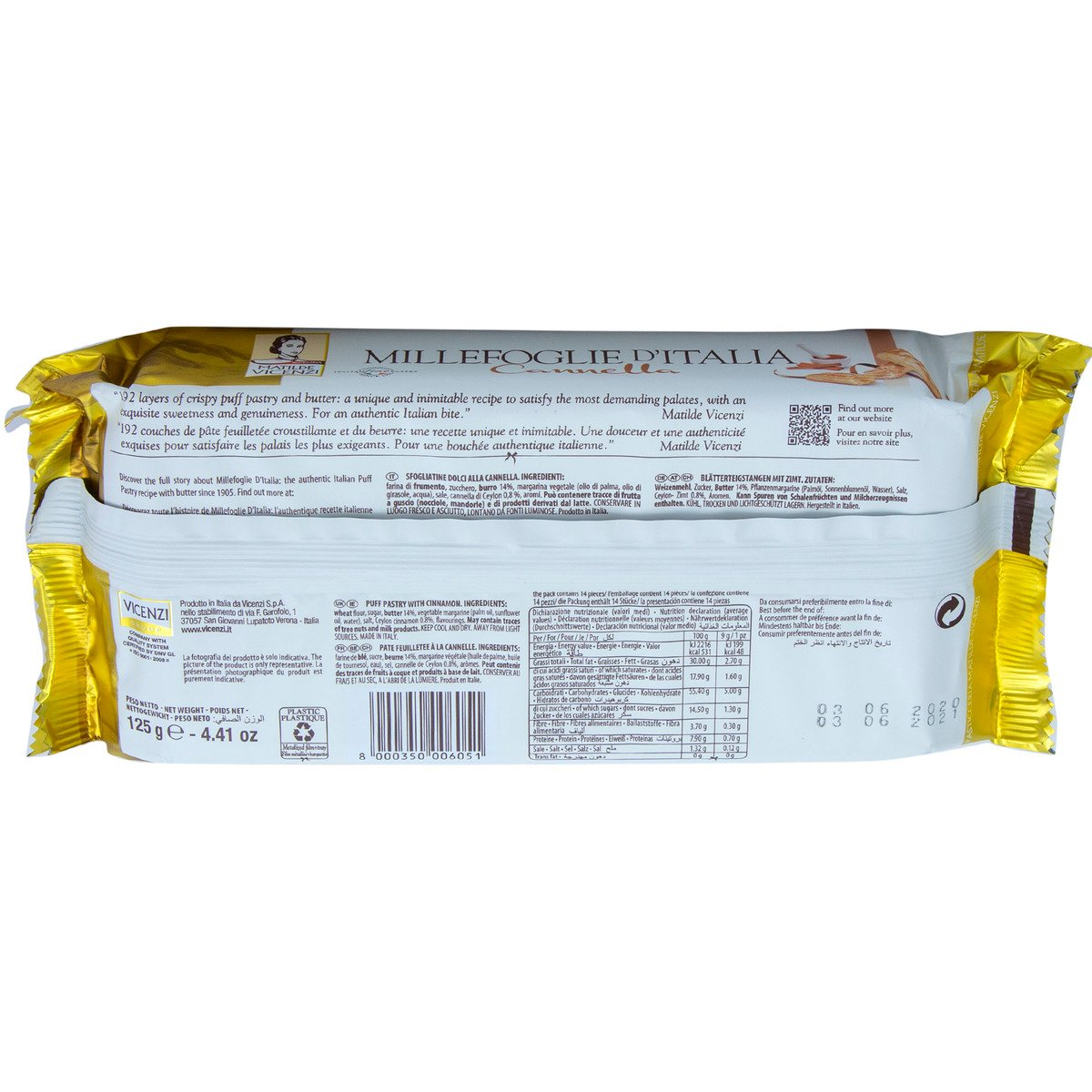 Matilde Vicenzi Millefoglie D' Italia Canella Puff Pastry Sticks with Cinnamon 125 g