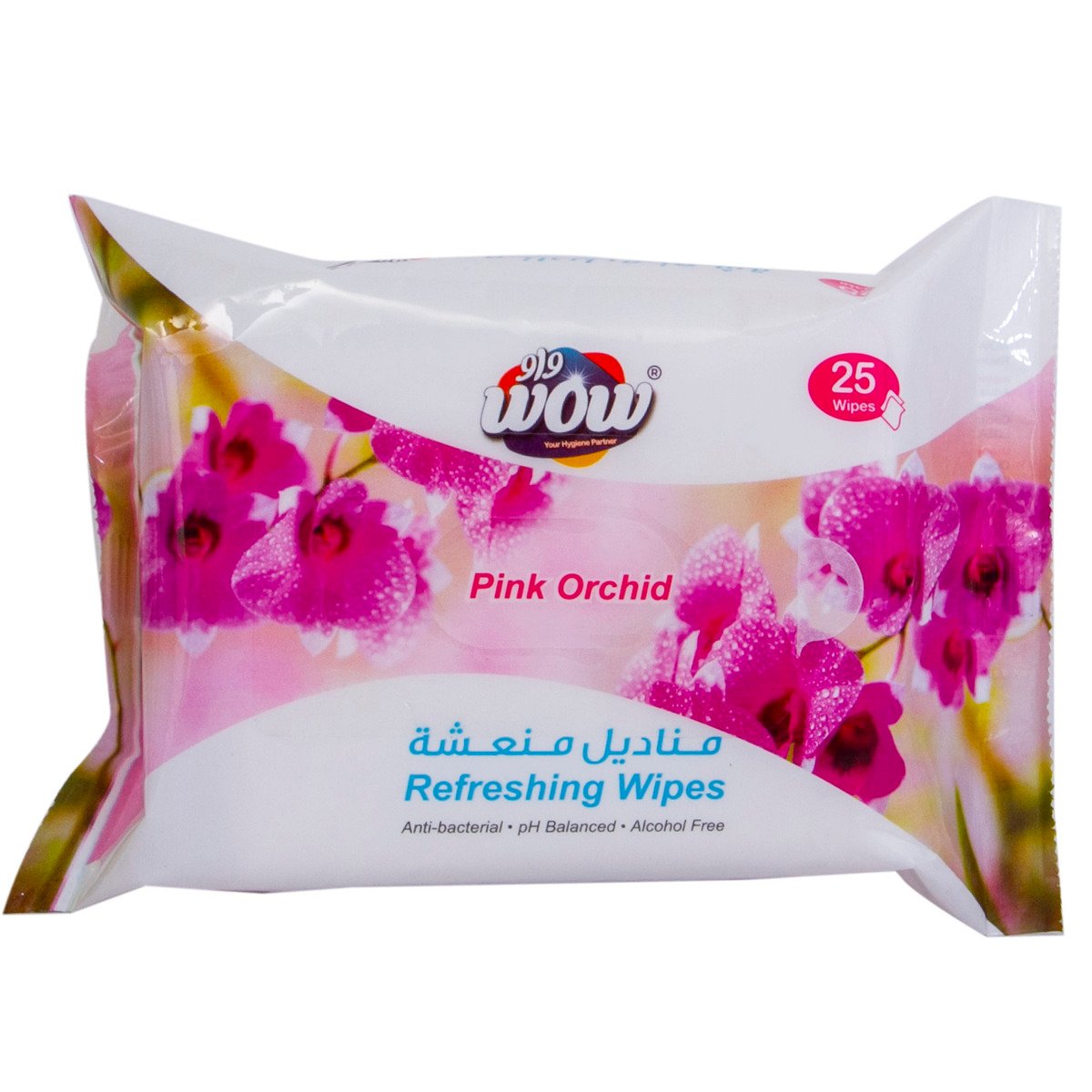 Wow Refreshing Wipes Anti Bacterial Pink Orchid, 25 pcs