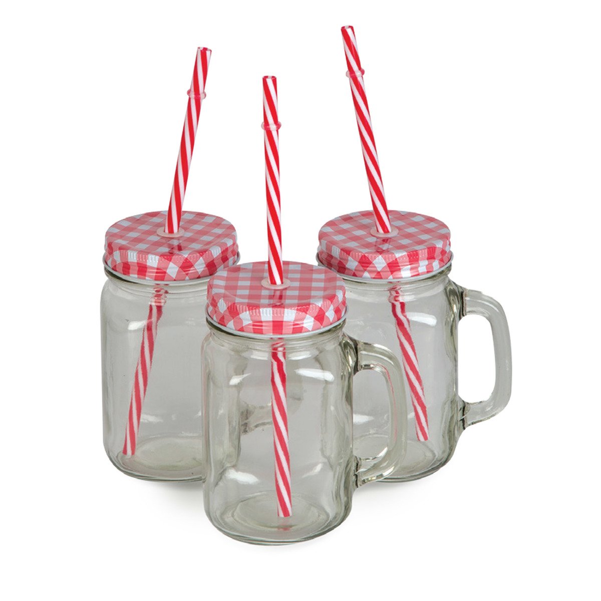 Windcera Glass Jar With Lid 3pcs + Straw 30321 450ml Assorted