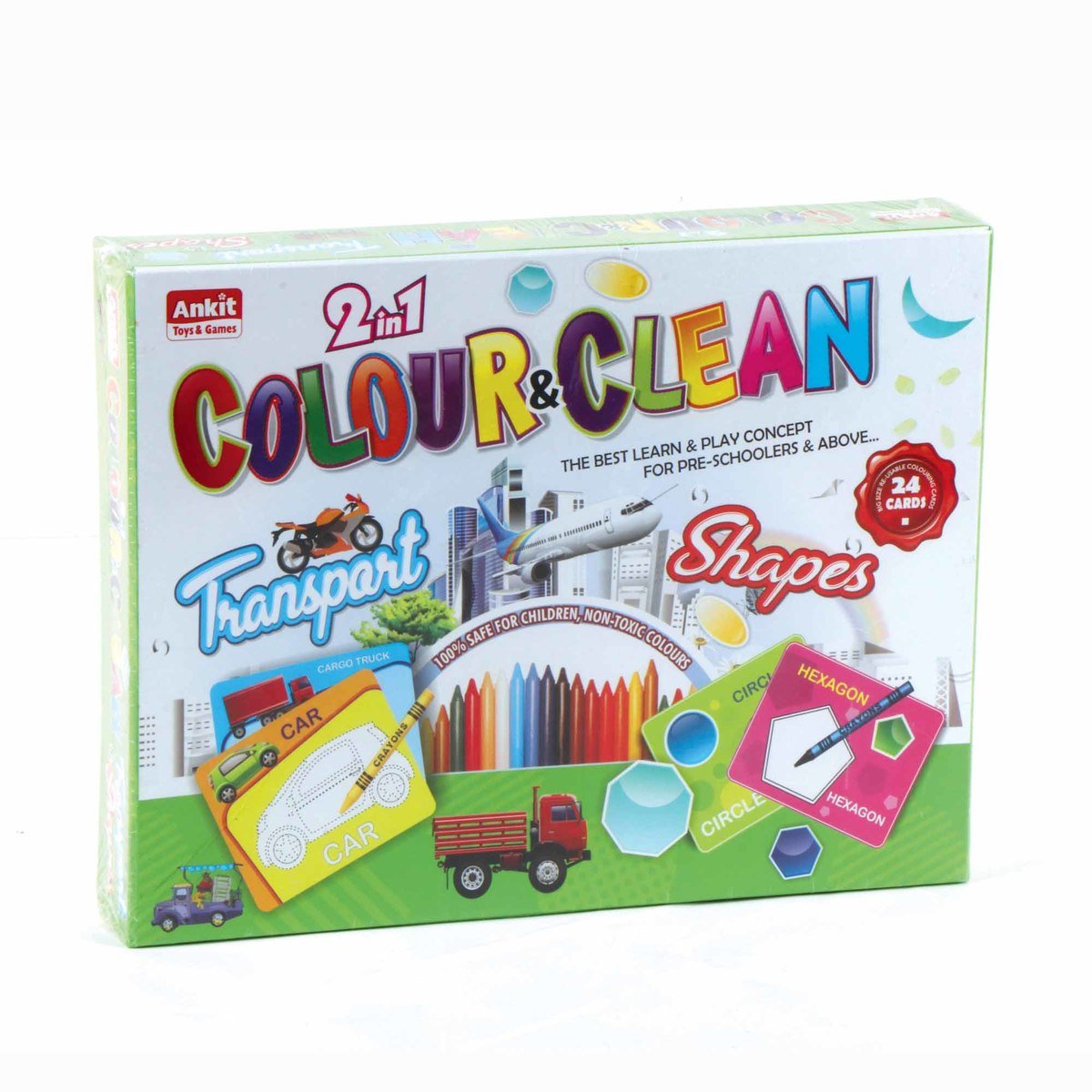 Ankit 2in1 Colour & Clean  Transport  & Shapes Learn & Play Concept for Pre-School & Above