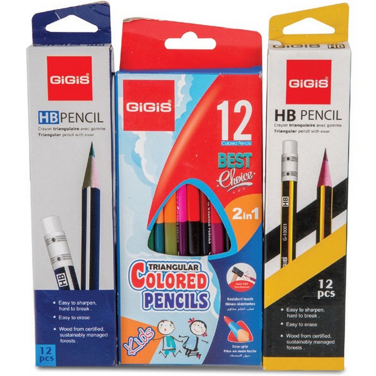 Gigis HB Pencil 12x2 Pack+Triangular Color 12's