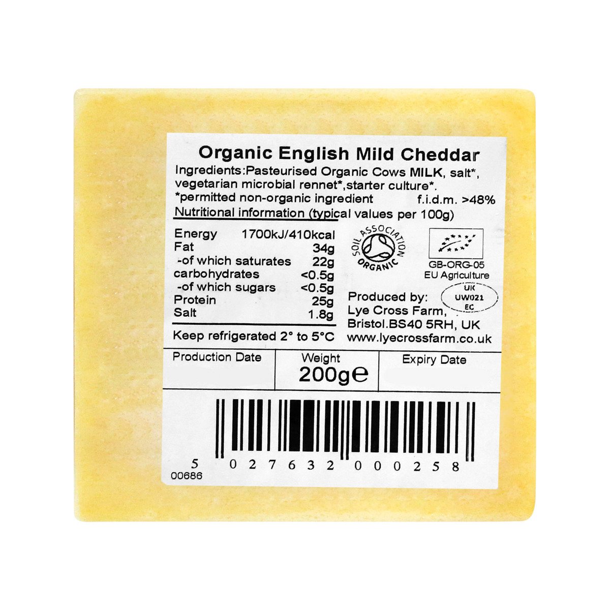 Lye Cross Farm Organic Mild Cheddar 200 g