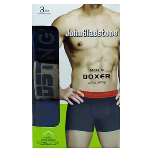 John Gladstone Men's Boxer Outer Elastic 3 Pc Pack Assorted Colors OE01-Small