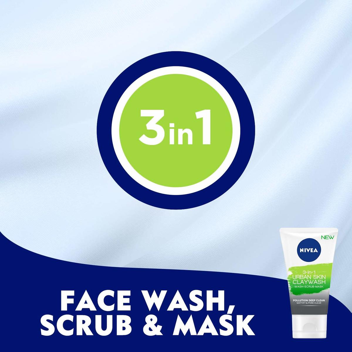 Nivea Face Wash Urban Skin 3in1 Clay Wash 150ml