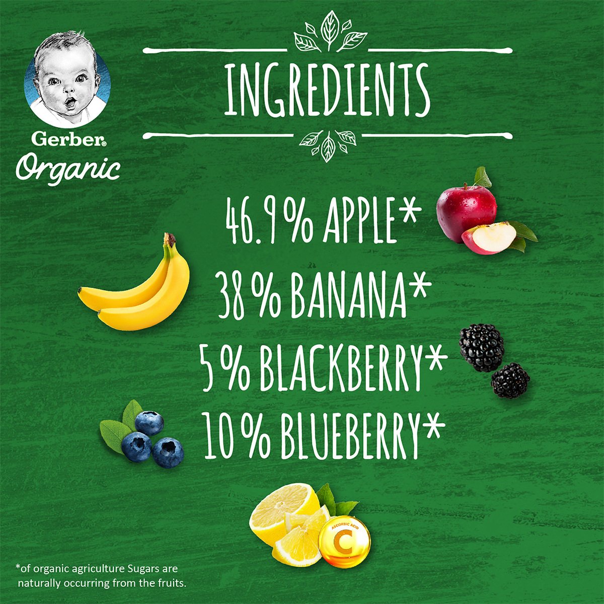 Gerber Baby Food Organic Apple Banana Blueberry & Blackberry From 6 Months 90g