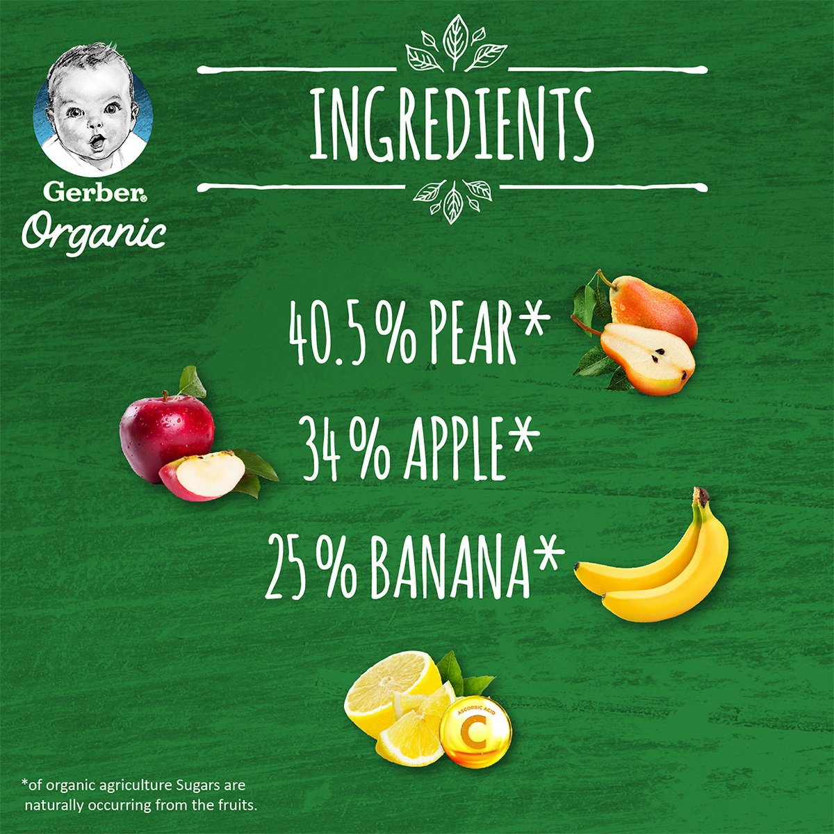 Gerber Baby Food Organic Pear Apple & Banana From 6 Months 90g