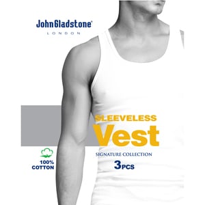 John Gladstone Men's Inner Vest 3Pc Pack White Large