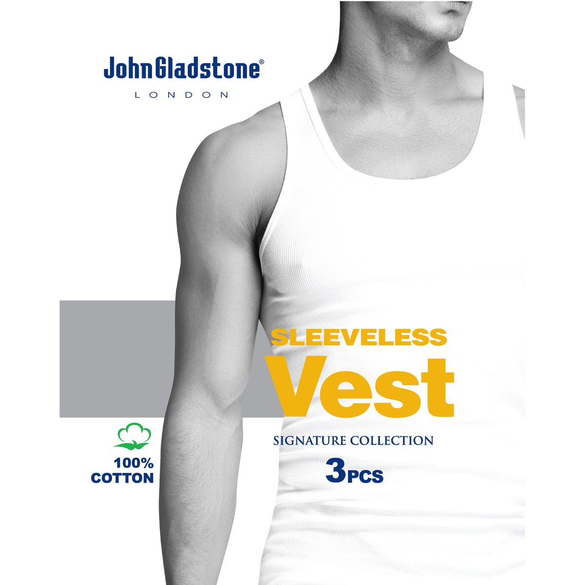 John Gladstone Men's Inner Vest 3Pc Pack White Extra Large
