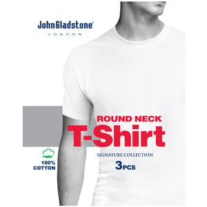 John Gladstone Men's Inner T-Shirt (Round Neck) 3Pc Pack White Small