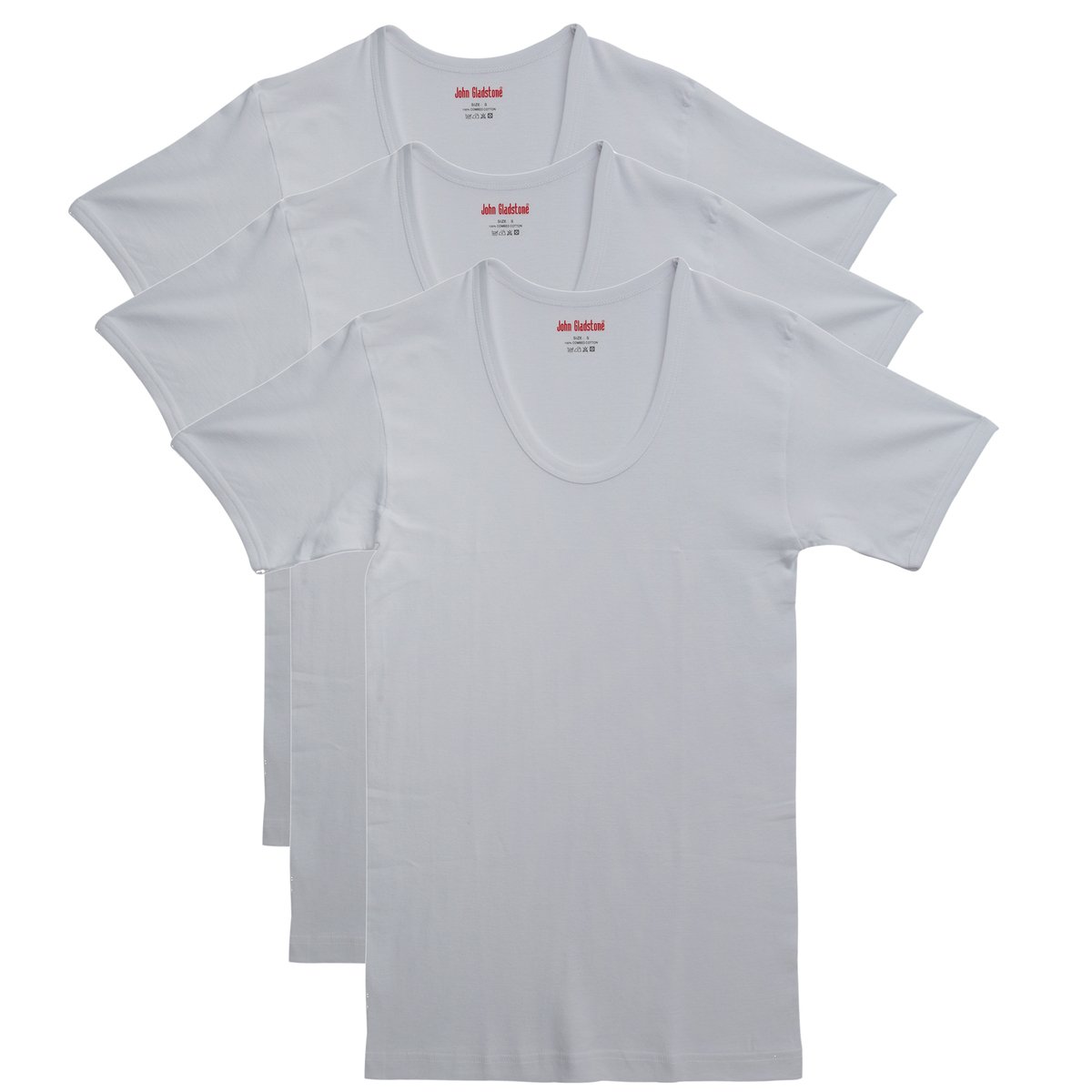 John Gladstone Men's Inner T-Shirt (U-Neck) 3Pc Pack White Medium