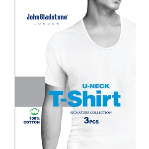 John Gladstone Men's Inner T-Shirt (U-Neck) 3Pc Pack White Large