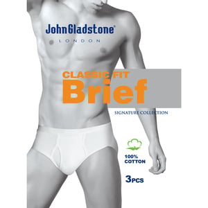 John Gladstone Men's Brief 3Pc Pack White Medium