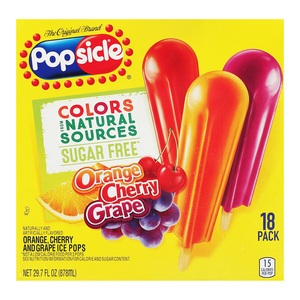 Popsicle Orange Cherry Grape Ice Pops Sugar Free 18 pcs 878 ml