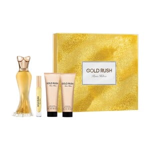 Paris Hilton Gold Rush Eau De Parfum Gift Set For Women, 100ml EDP Spray + Body Lotion + Body Wash + Roller