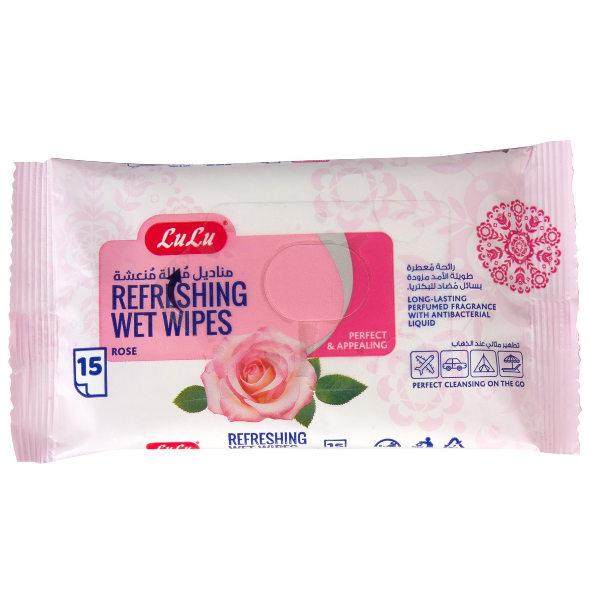 LuLu Refreshing Wet Wipes Rose 15 pcs