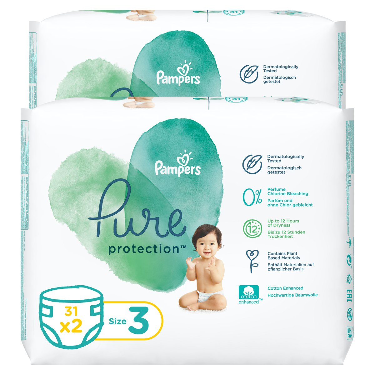 Pampers Pure Protection Diapers Size 3 6-10kg Dual Pack 62pcs