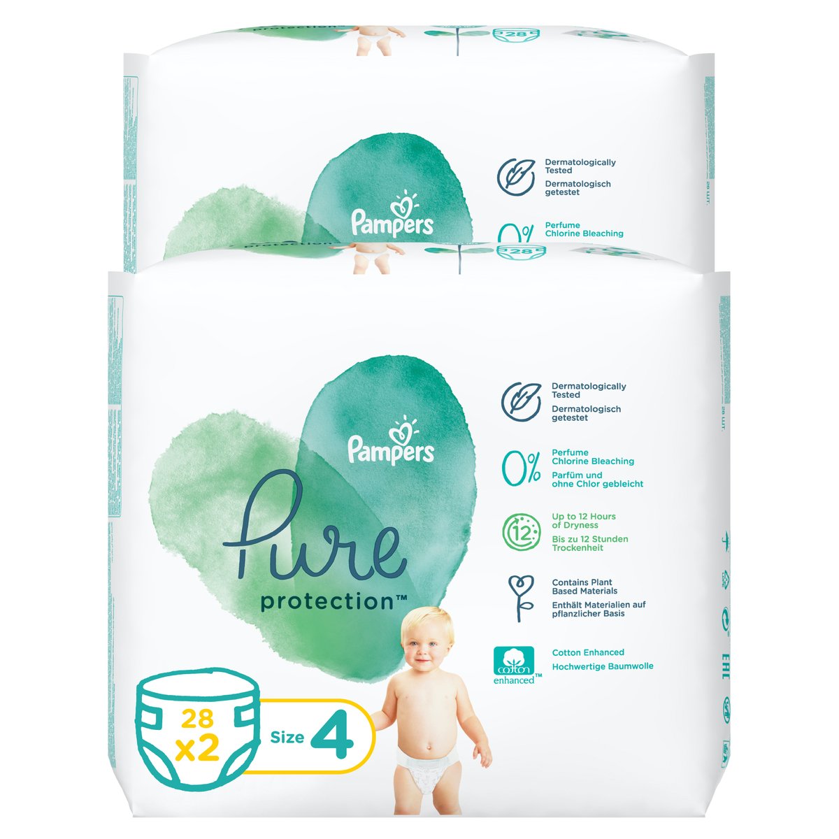 Pampers Pure Protection Diapers Size 4 9-14kg Dual Pack 56pcs