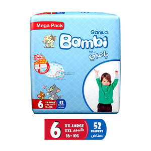 Sanita Bambi Baby Diaper Mega Pack Size 6 Extra Large 16+kg 52pcs