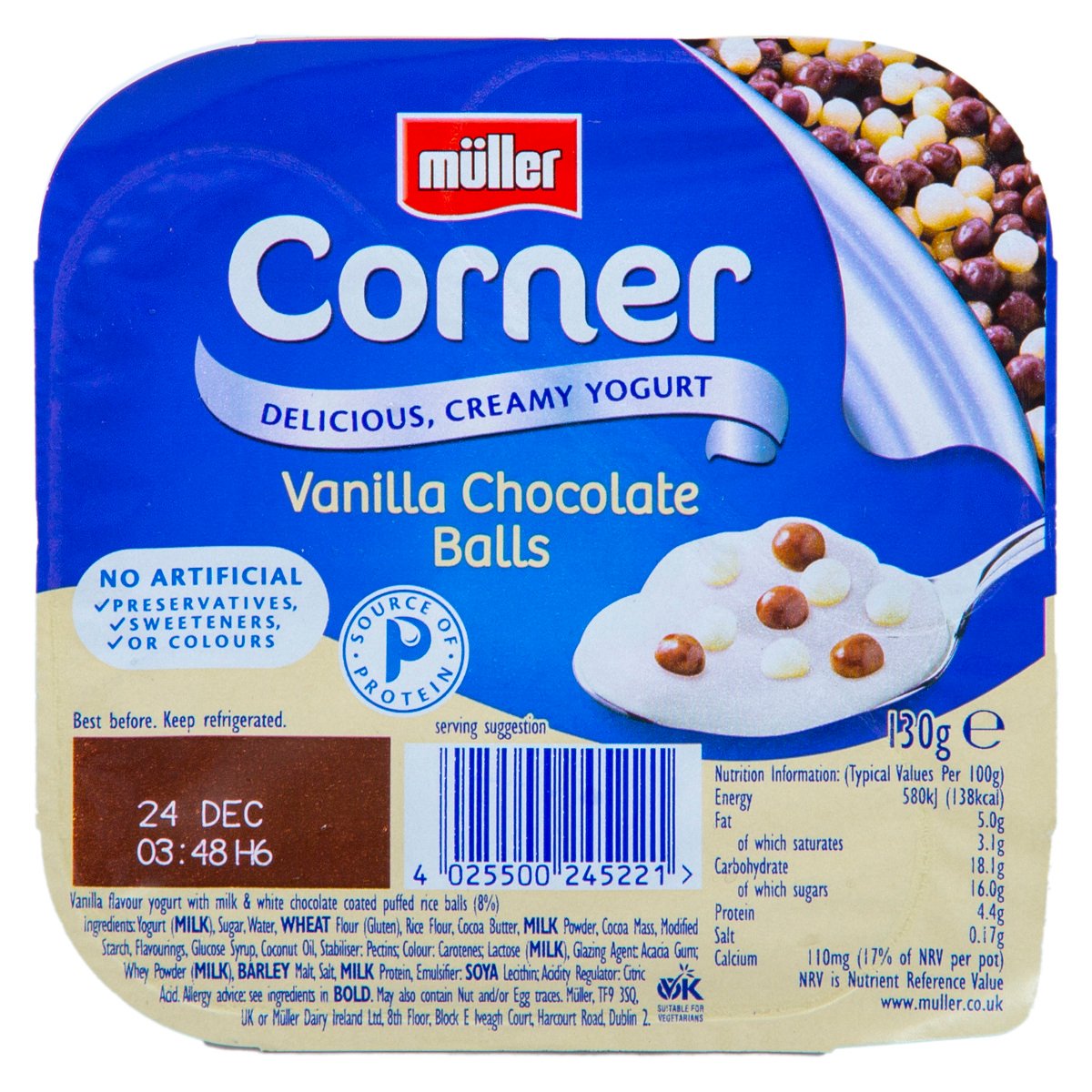 Muller Corner Yoghurt Vanilla Chocolate Balls 130 g