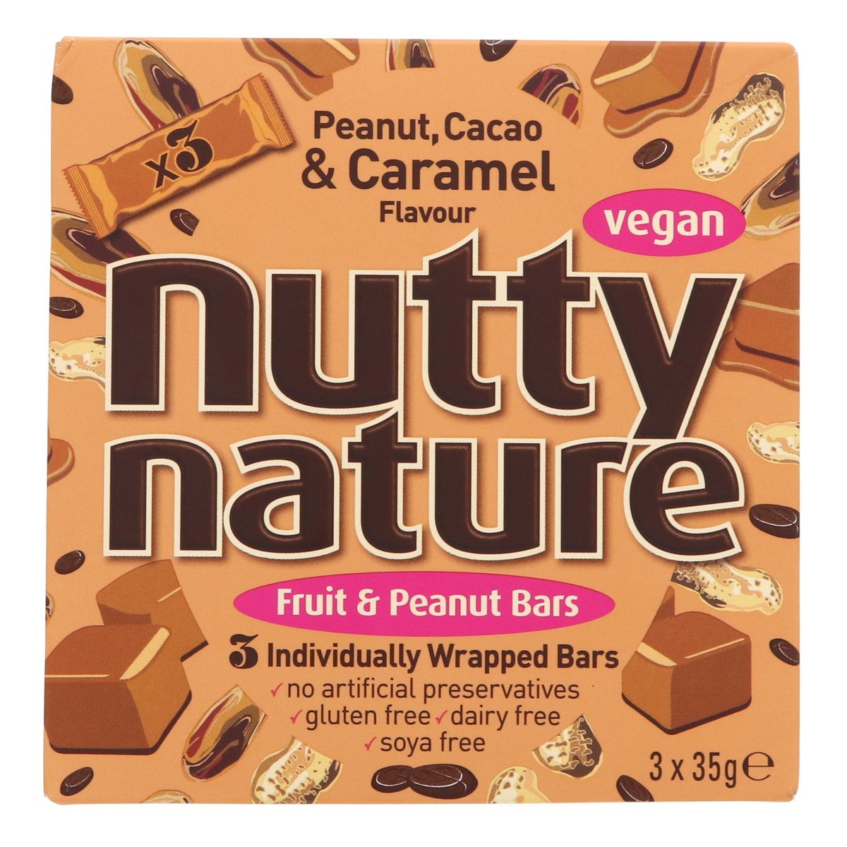Nutty Nature Fruit & Peanut Bars With Cacao & Caramel Flavour 3 x 35 g