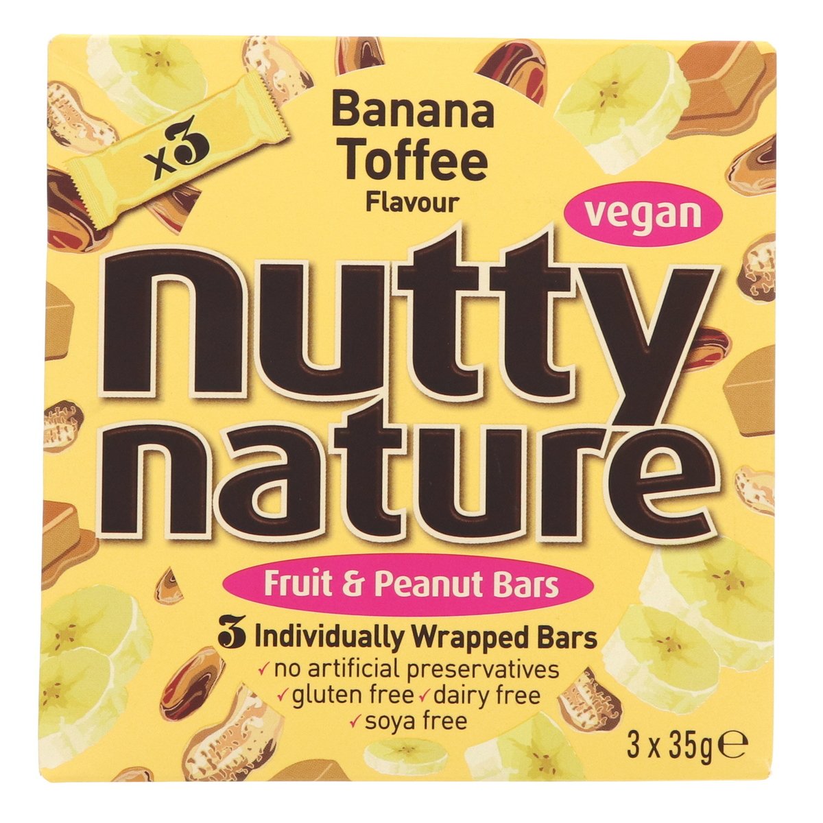 Nutty Nature Fruit & Peanut Bars With Banana & Toffee Flavour 3 x 35 g