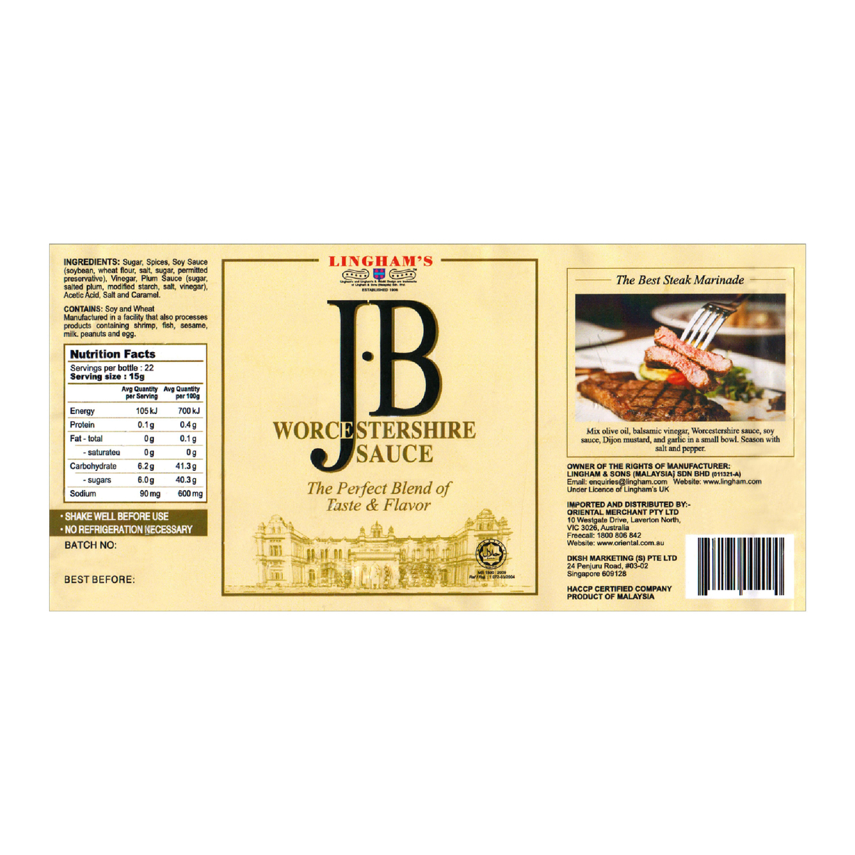 Lingham's J.B Worcestershire Sauce 280ml