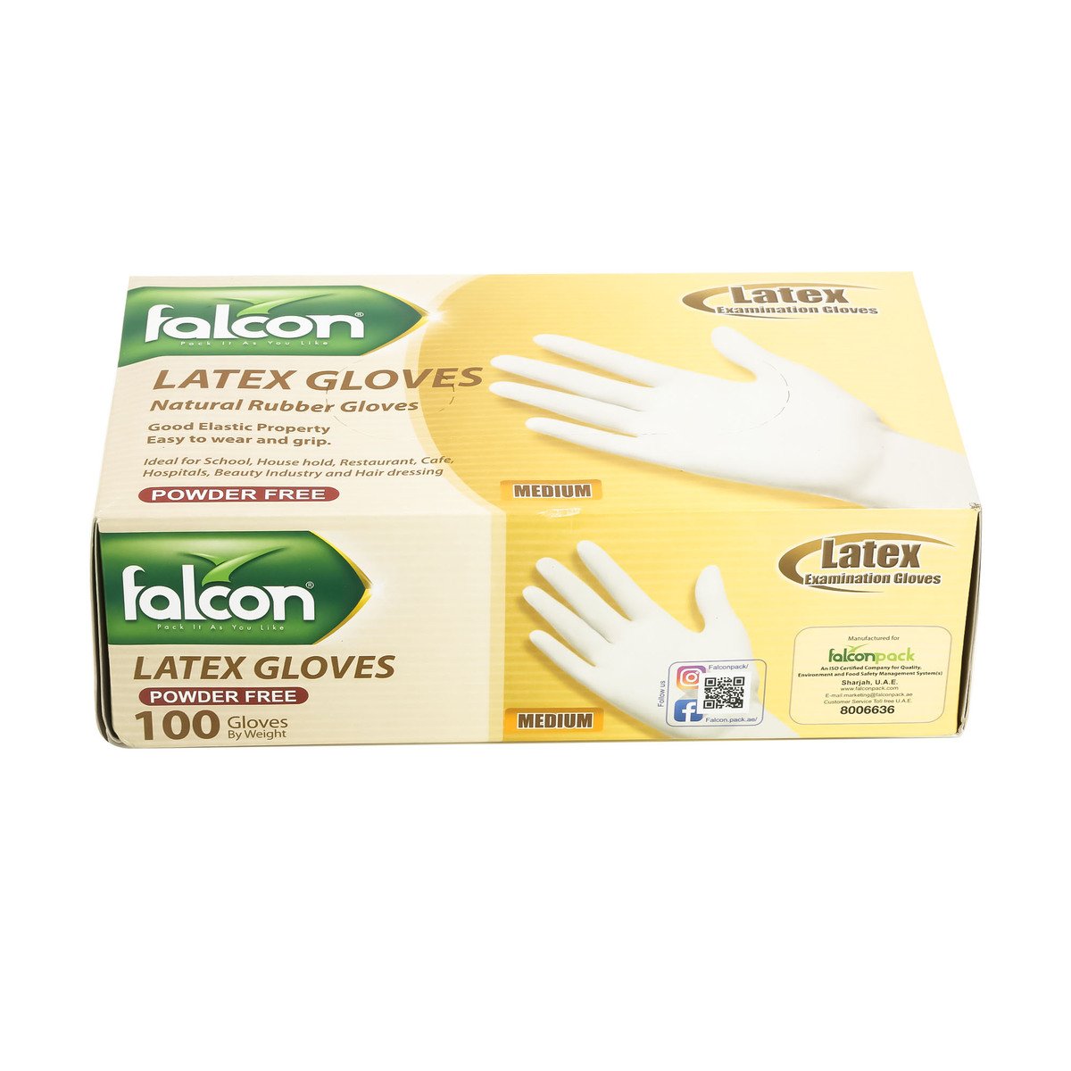 Falcon Latex Gloves Powder Free Medium 100pcs