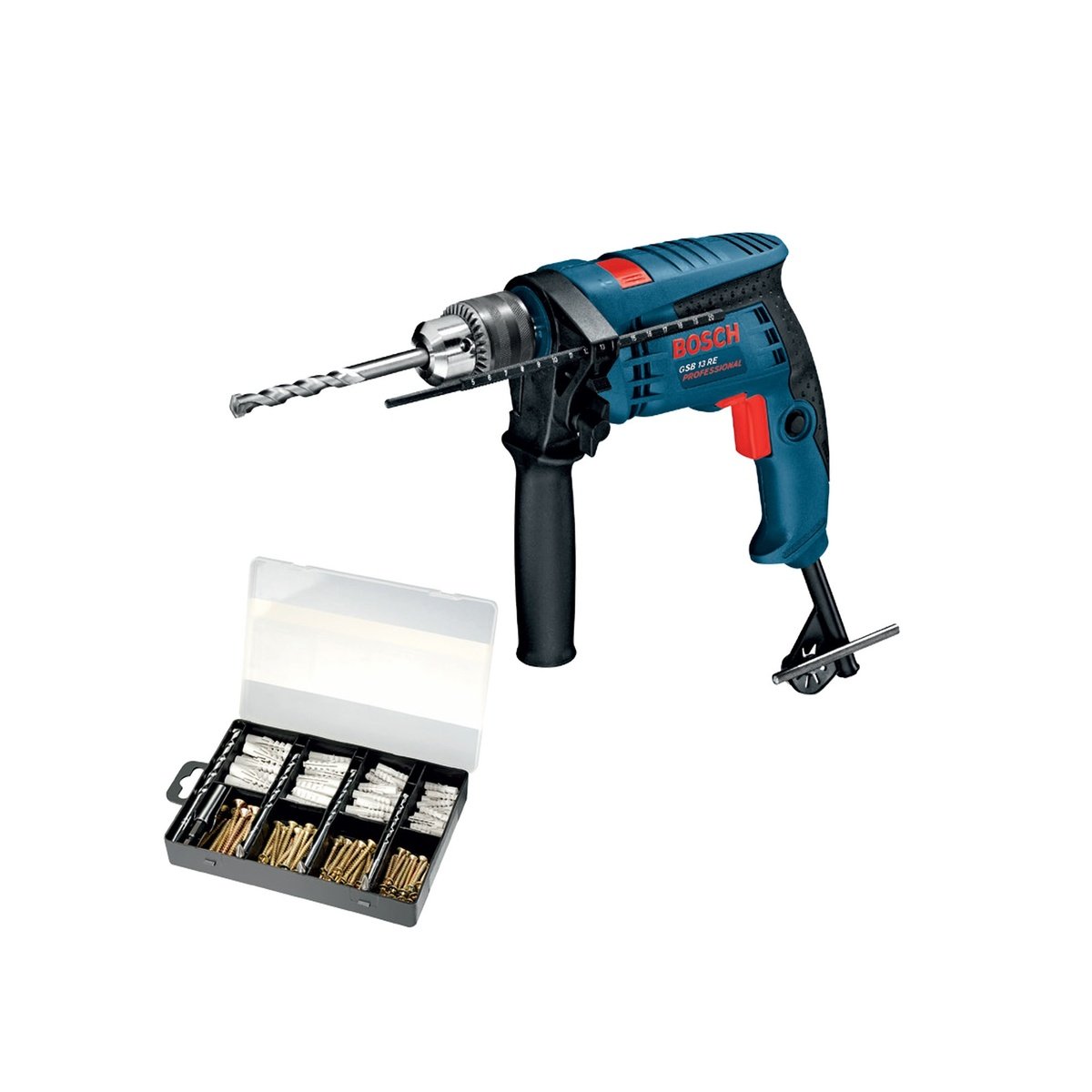 Bosch Professional Hammer Drill GSB13RE 600W + Accessories 173pcs