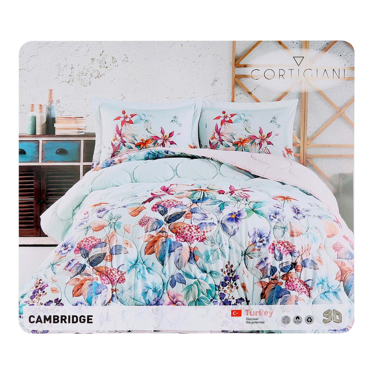 Cortigiani Comforter 4pcs Set Digital Print Cotton Assorted Colors & Designs