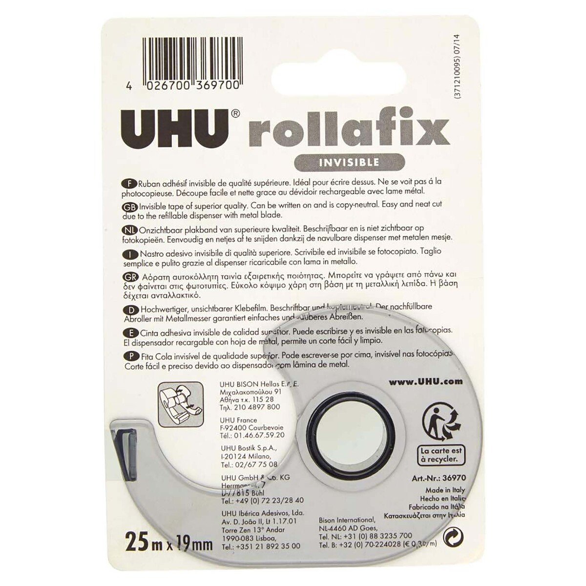 UHU Rollafix Stationery Adhesive Tape And Cutter, 36395