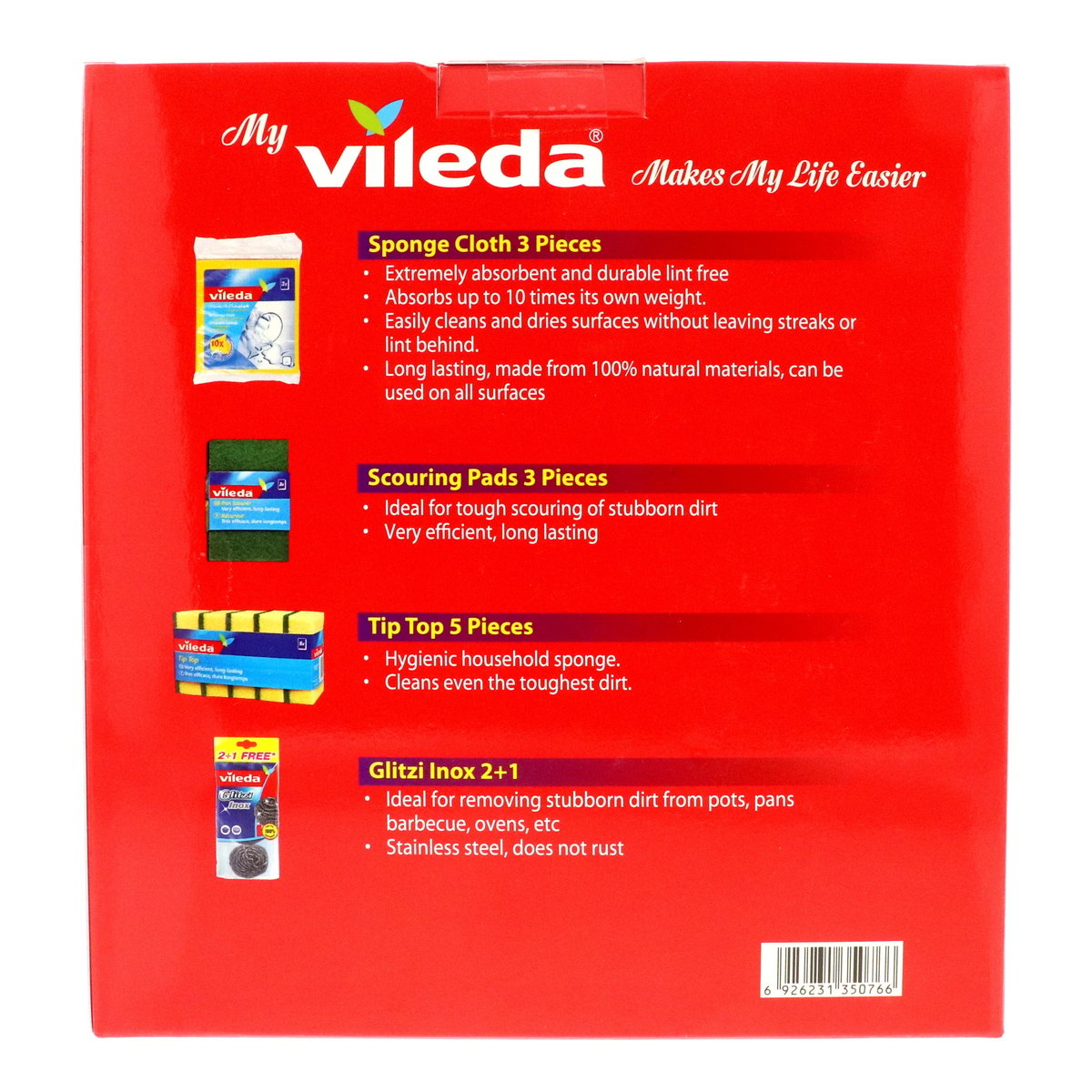 Villeda Sponge Cloth 3pcs + Scouring Pads 3pcs + Tip Top 5pcs + Glitzi Inox 3pcs