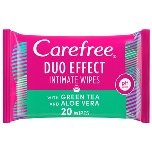 Carefree Daily Intimate Wipes Duo Effect with Green Tea and Aloe Vera 20pcs