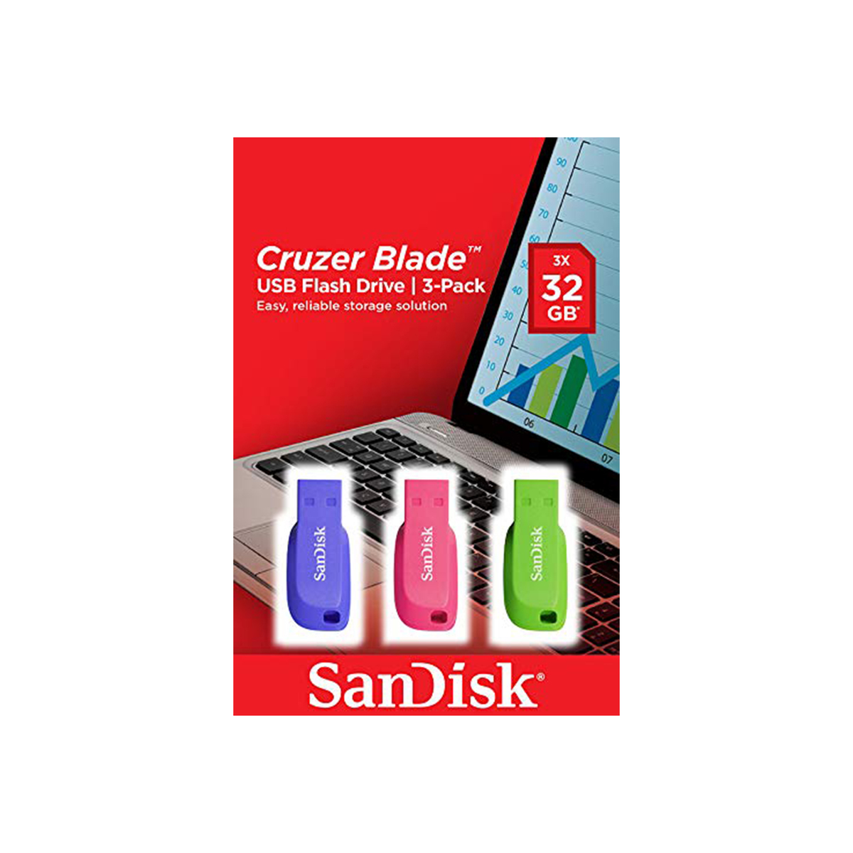 SanDisk Cruzer Blade USB Flash Drive SDCZ50C 32GB 3Pack
