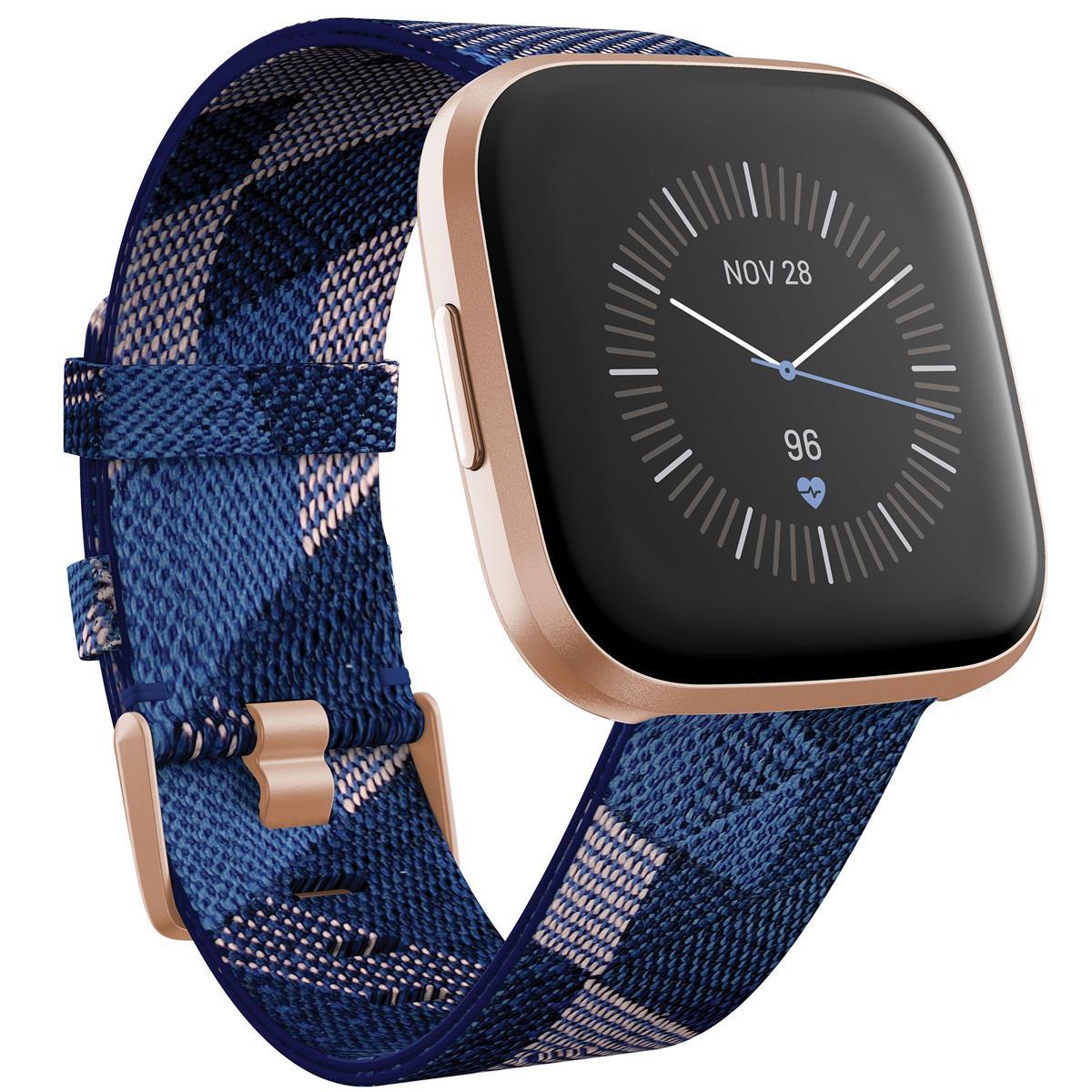 Fitbit Versa 2 Special Edition Health and Fitness Smartwatch Navy & Pink Woven/Copper Rose Aluminum