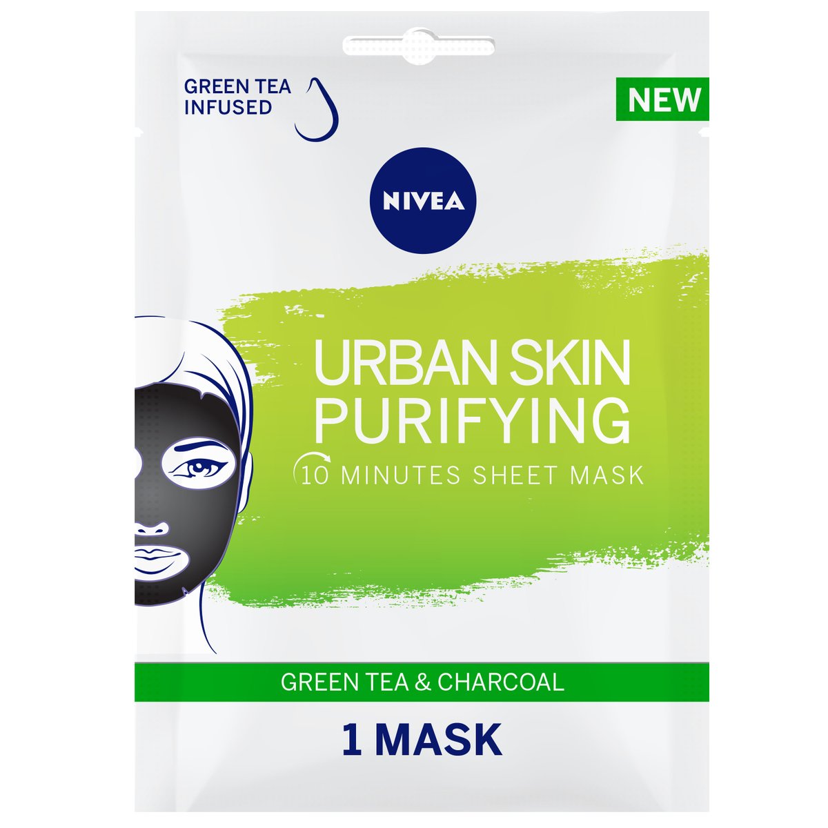 Nivea Face Urban Skin Purifying Sheet Mask Serum Infused with  Green Tea & Charcoal 1pc