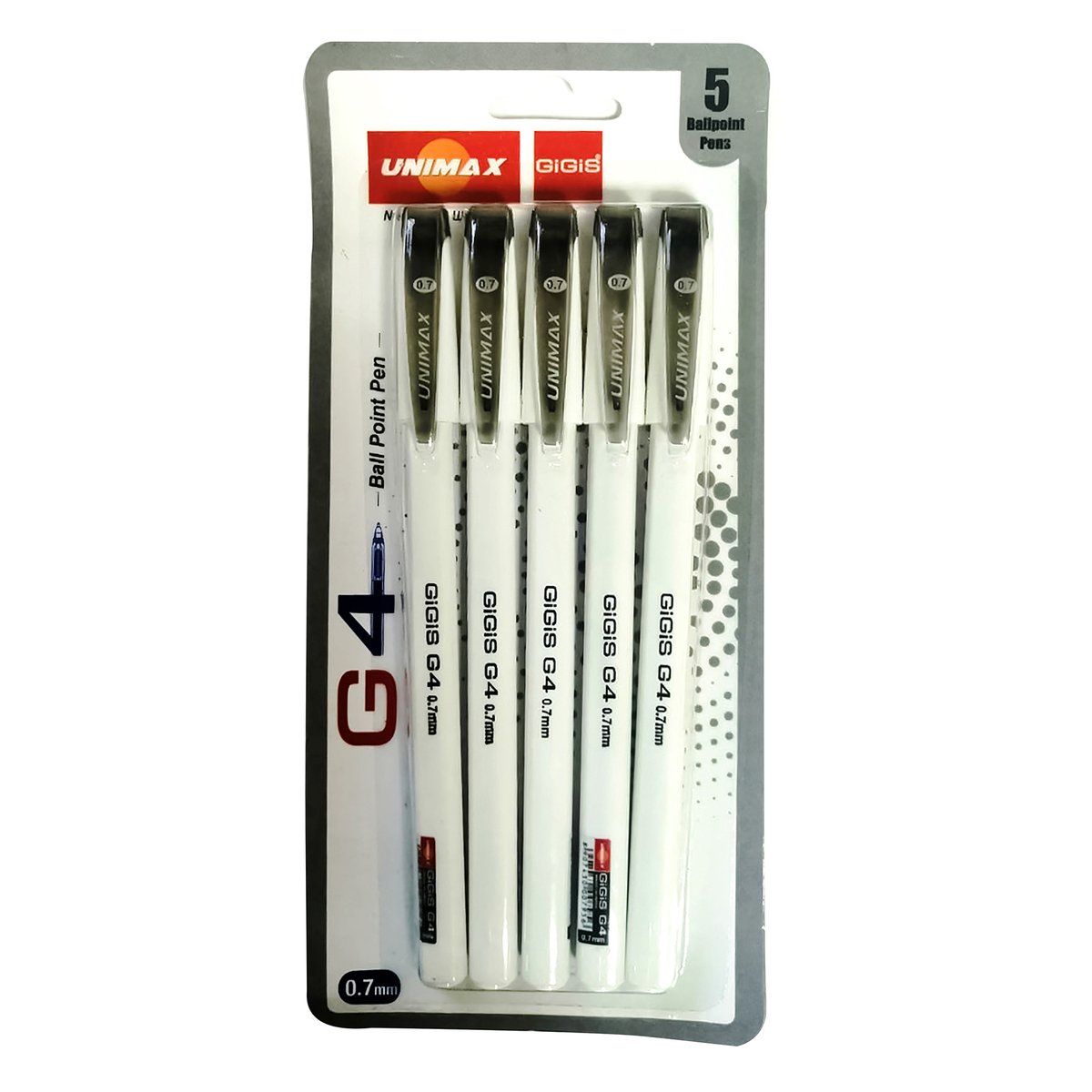 Unimax 0.7mm G4 Black Pen 5pcs