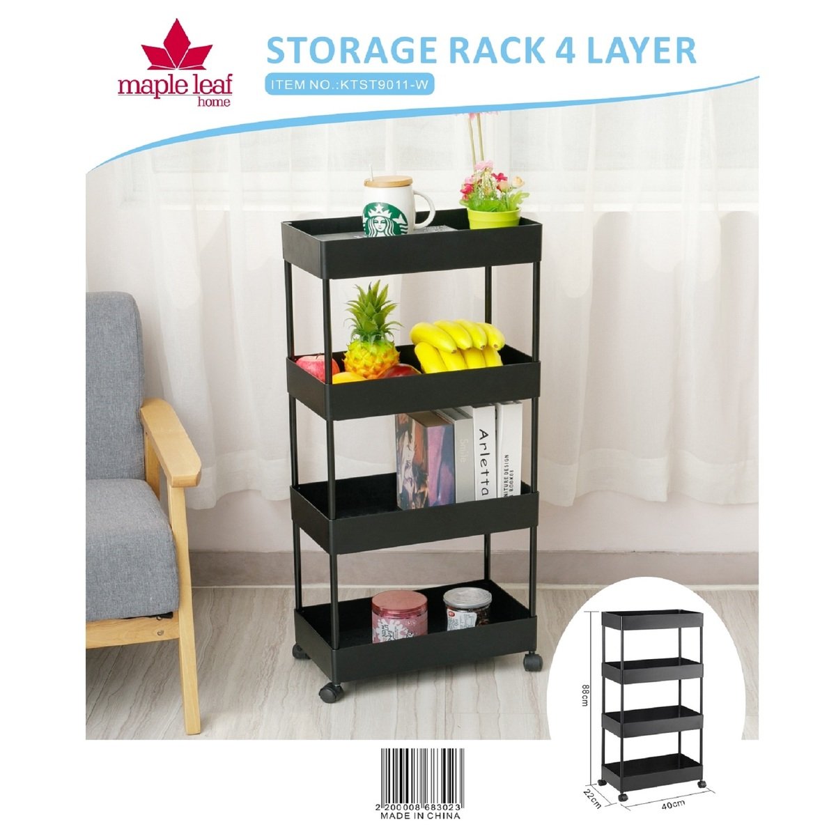 Maple Leaf Home Storage Rack 4 Layer KT9011 Size: W40 x D22 x H88cm Assorted Colors
