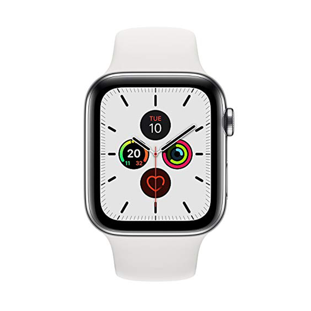 Apple Watch Series 5 GPS + Cellular MWWF2AE 44mm Stainless Steel Case with White Sport Band