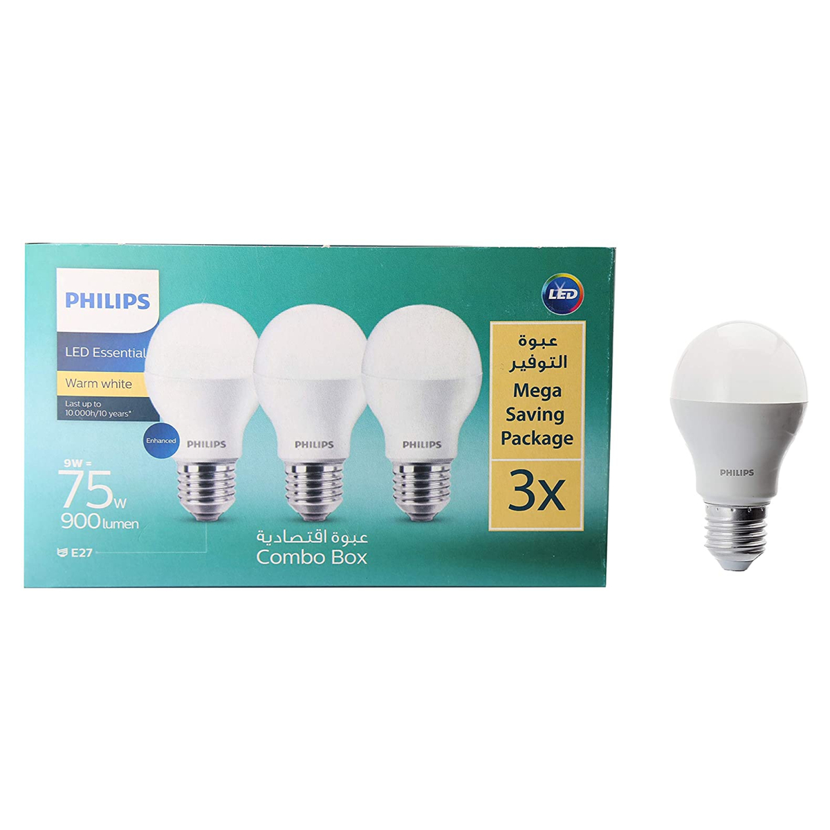 Philips 9-Watts E27 LED Warm White LED Bulb, Pack of 3, (Ace Saver)