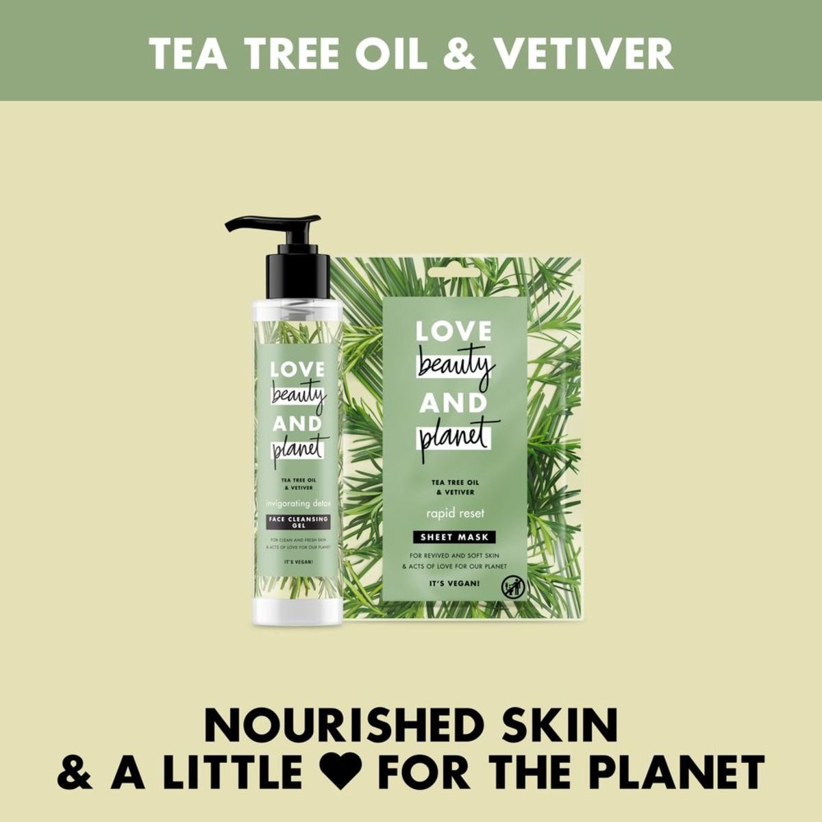 Love Beauty and Planet Sheet Mask Rapid Reset Tea Tree Oil & Vetiver 1 pc