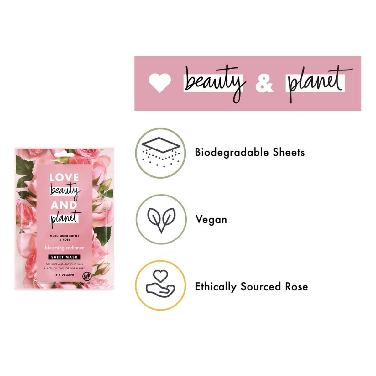 Love Beauty and Planet Sheet Mask Blooming Radiance Murumuru Butter & Rose 1 pc