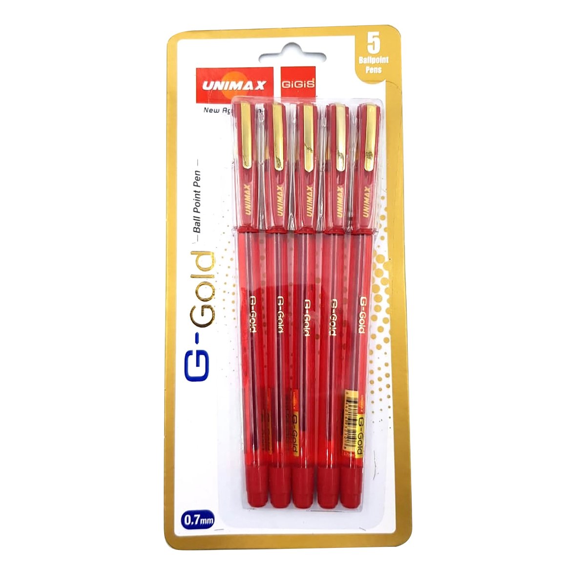Unimax 0.7mm G-Gold Red Pen 5pcs