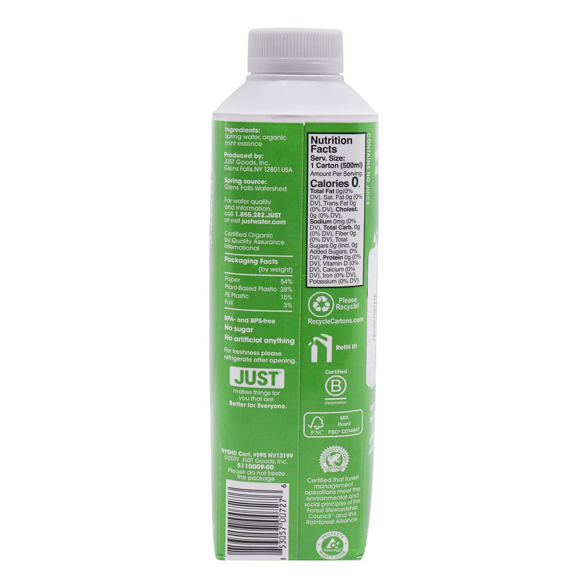 Just Water Organic Mint Spring Water 500ml