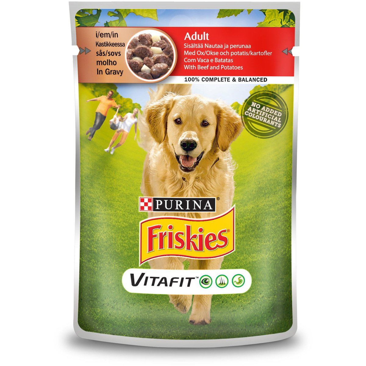Purina Friskies Adult Dog food with Beef and Potatoes Pouch 100 g