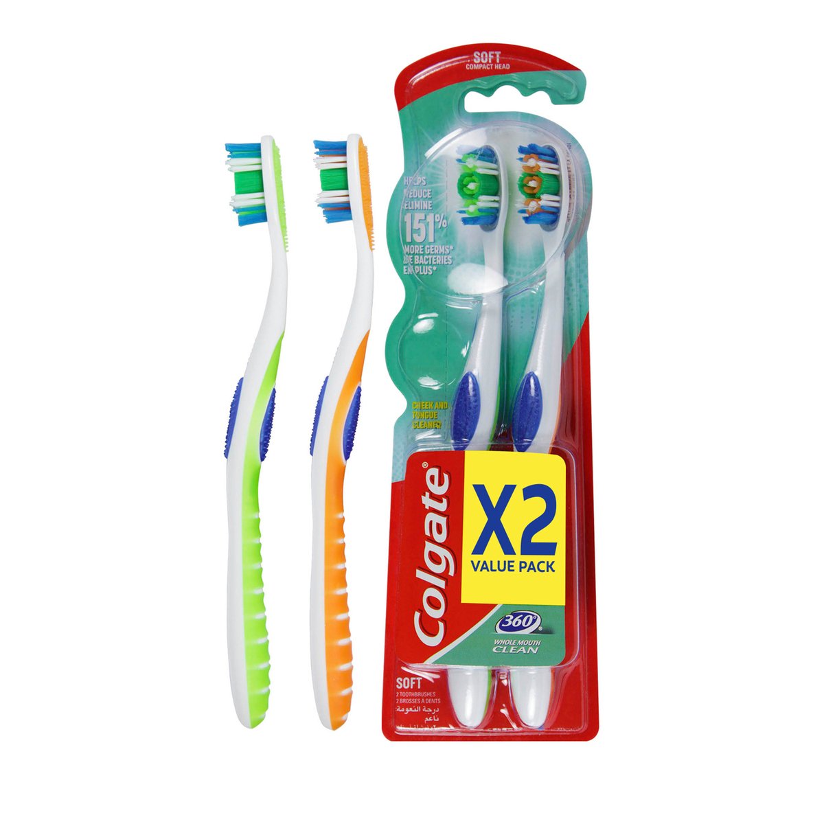Colgate Toothbrush 360 Whole Mouth Clean Soft Assorted 2 pcs