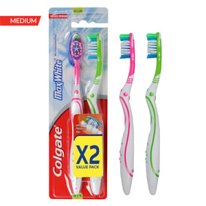 Colgate Toothbrush Max White Medium Assorted Color 2pcs