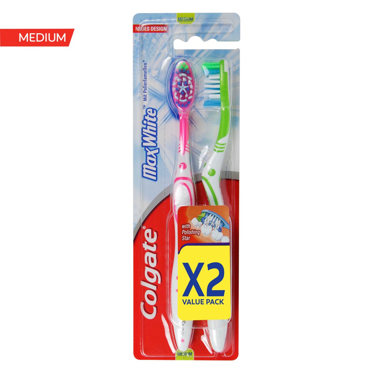 Colgate Max White Medium Toothbrush Assorted Color Value Pack 2 pcs