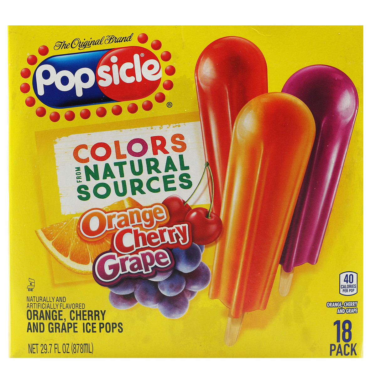 Popsicle Orange Cherry Grape Ice Pops 18pcs 878ml