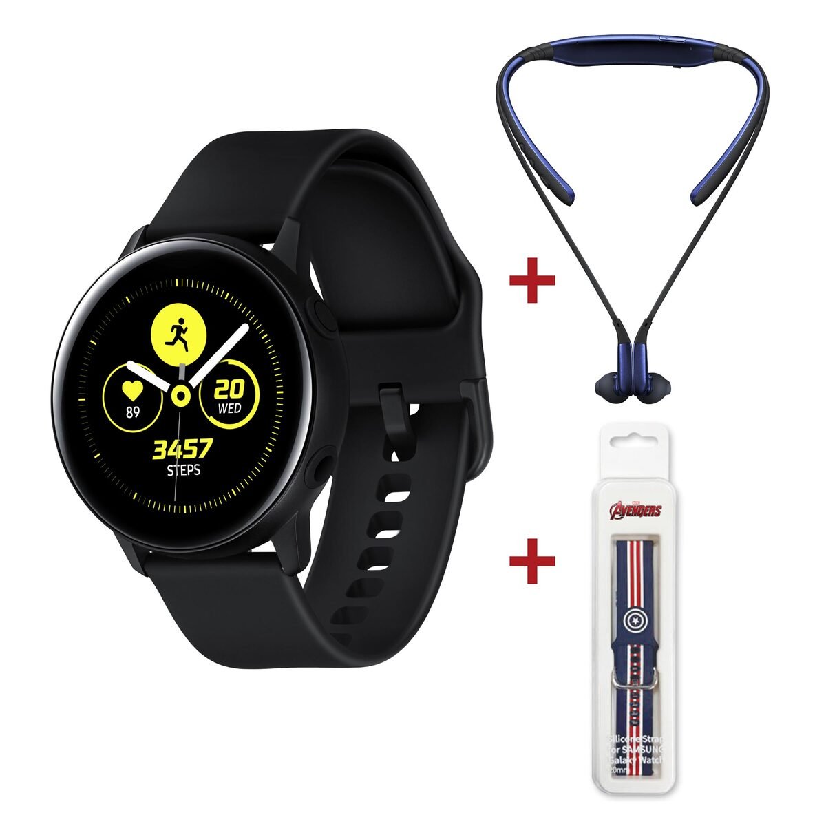 Samsung Galaxy Watch Active SM-R500 Black + Samsung Level U Headset Assorted Color + Silicon Watch Strap Assorted Color